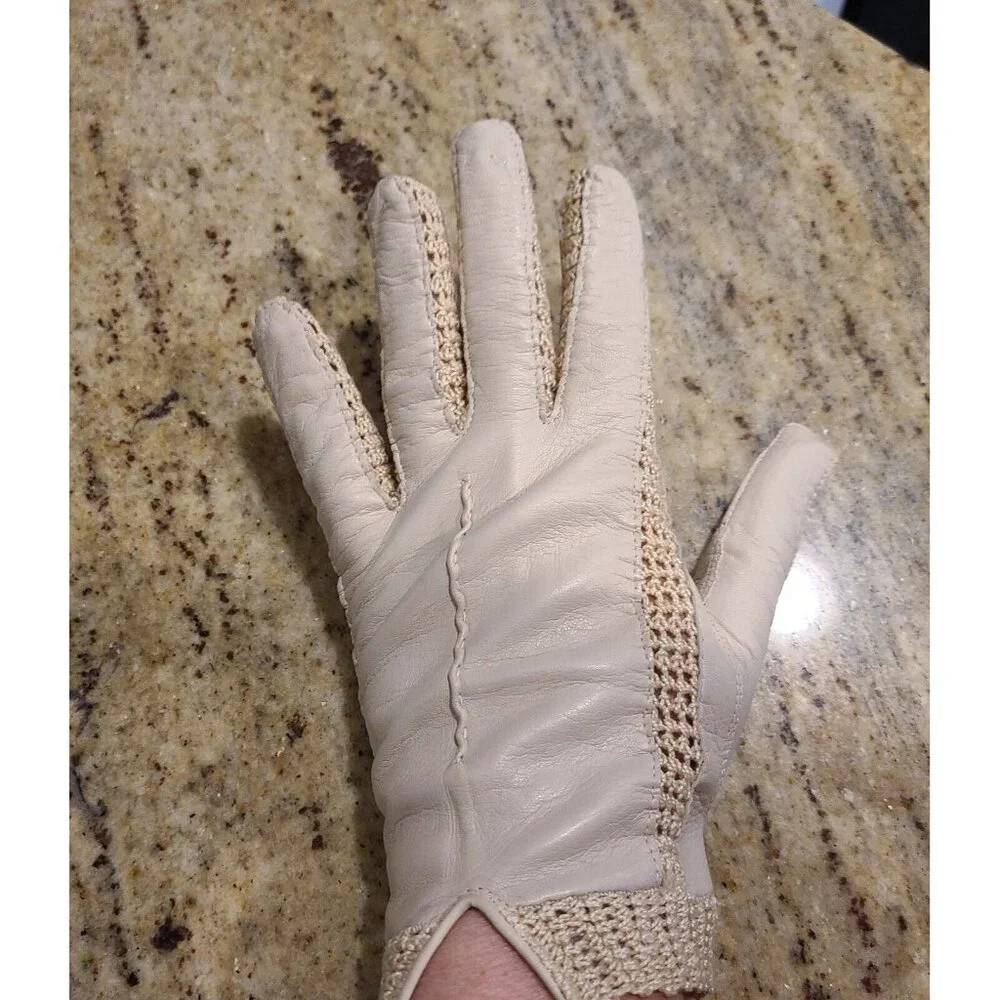Vintage Plus Size XL Beige Soft Leather Crochet 9